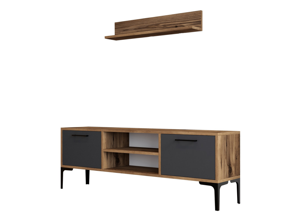 Drewniana podstawa pod telewizor "Riga" - 140 x 30 x 48 cm - Orzech-Antracyt