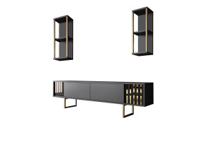 Drewniana podstawa pod telewizor "Gold Line" - 180 x 30 x 48 cm - Antracytowo-czarny