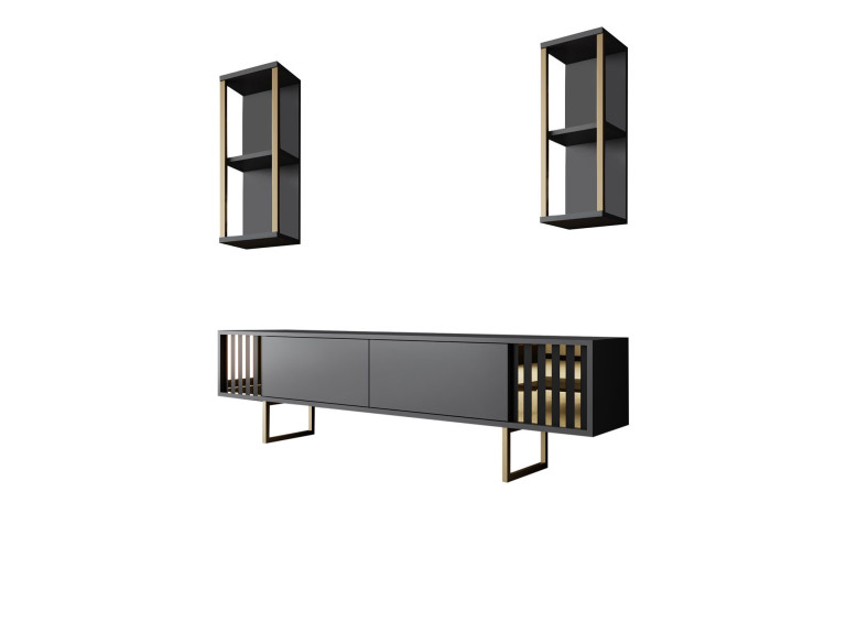 Drewniana podstawa pod telewizor "Gold Line" - 180 x 30 x 48 cm - Antracytowo-czarny