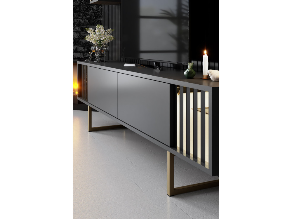 Drewniana podstawa pod telewizor "Gold Line" - 180 x 30 x 48 cm - Antracytowo-czarny