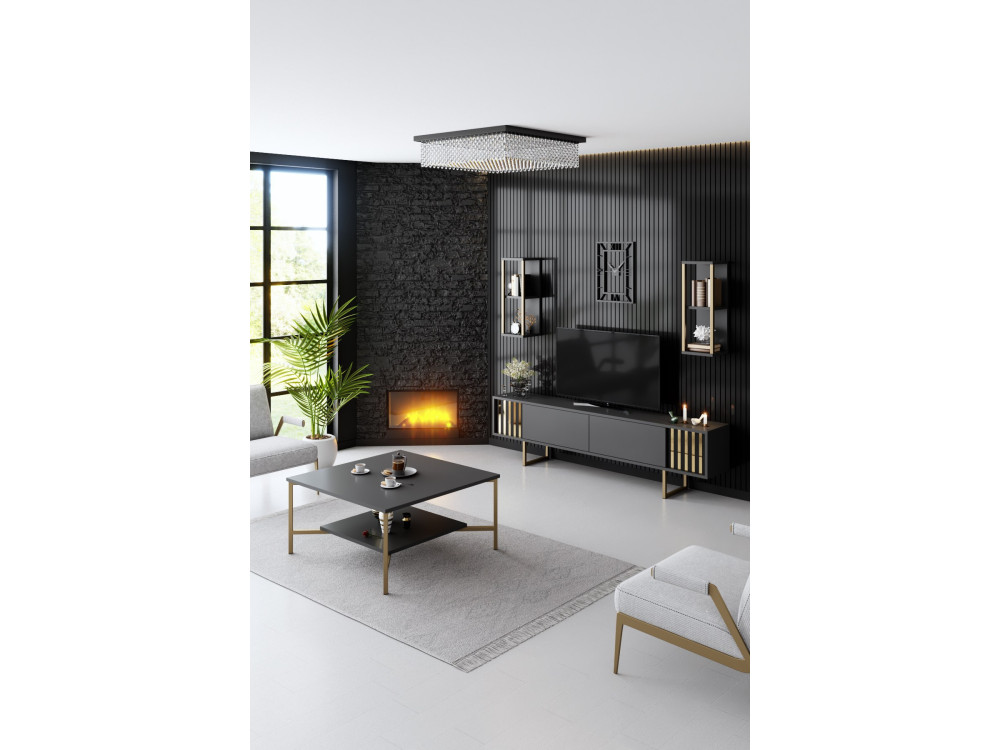 Drewniana podstawa pod telewizor "Gold Line" - 180 x 30 x 48 cm - Antracytowo-czarny