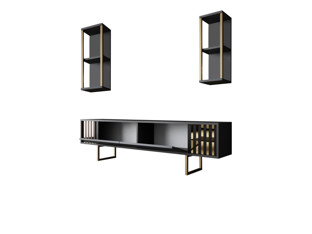 Drewniana podstawa pod telewizor "Gold Line" - 180 x 30 x 48 cm - Antracytowo-czarny