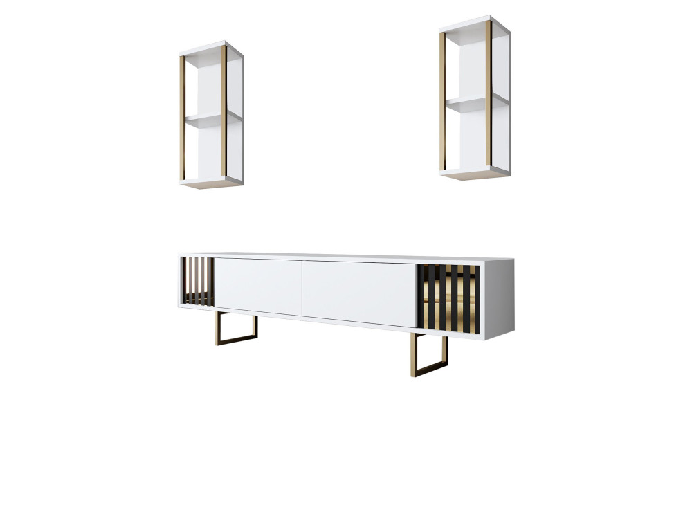 Drewniana podstawa pod telewizor "Gold Line" - 180 x 30 x 48 cm - Biało-czarny