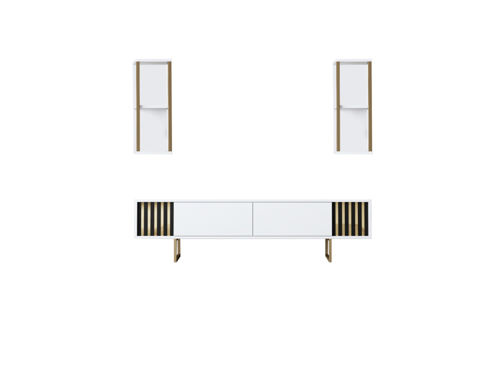 Drewniana podstawa pod telewizor "Gold Line" - 180 x 30 x 48 cm - Biało-czarny