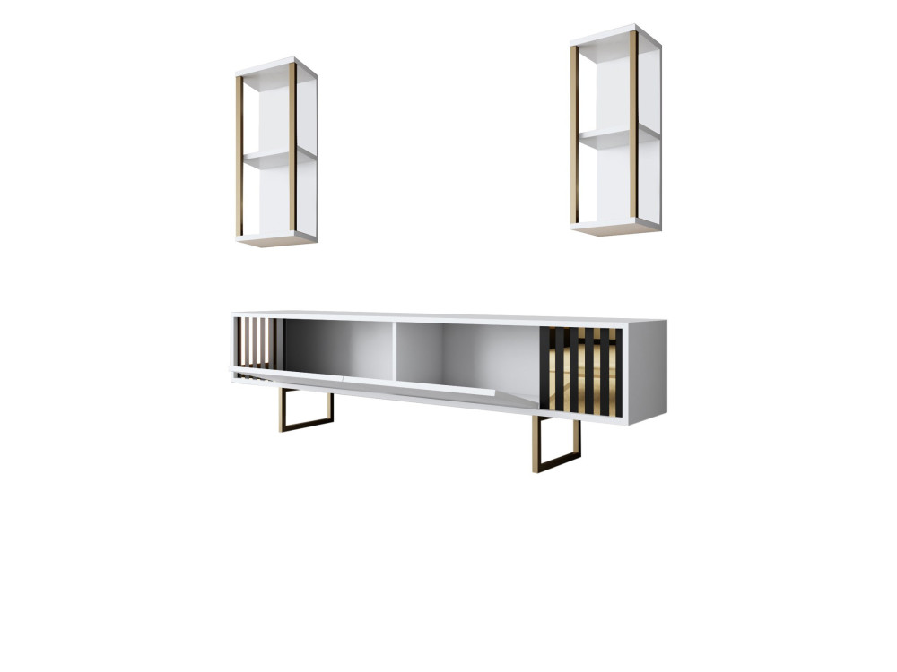 Drewniana podstawa pod telewizor "Gold Line" - 180 x 30 x 48 cm - Biało-czarny