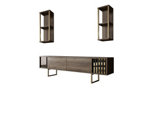Drewniana podstawa pod telewizor "Gold Line" - 180 x 30 x 48 cm - orzech czarny