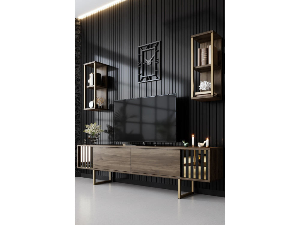 Drewniana podstawa pod telewizor "Gold Line" - 180 x 30 x 48 cm - orzech czarny