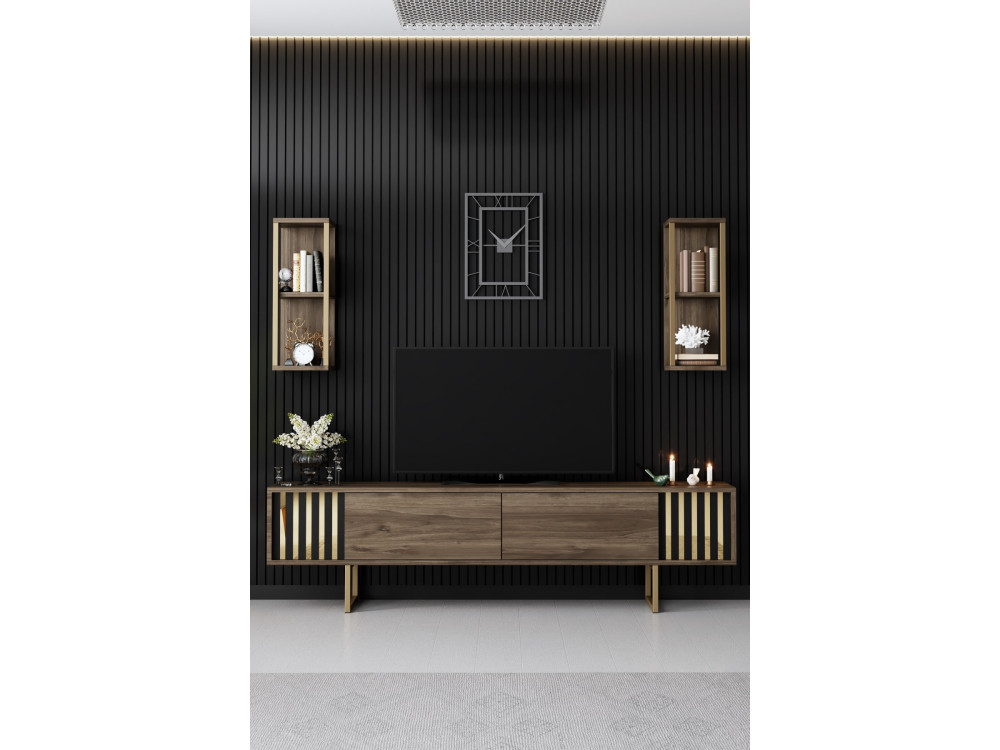 Drewniana podstawa pod telewizor "Gold Line" - 180 x 30 x 48 cm - orzech czarny
