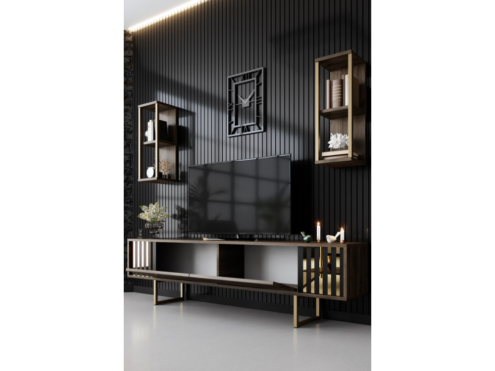 Drewniana podstawa pod telewizor "Gold Line" - 180 x 30 x 48 cm - orzech czarny