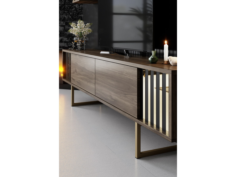 Drewniana podstawa pod telewizor "Gold Line" - 180 x 30 x 48 cm - orzech czarny