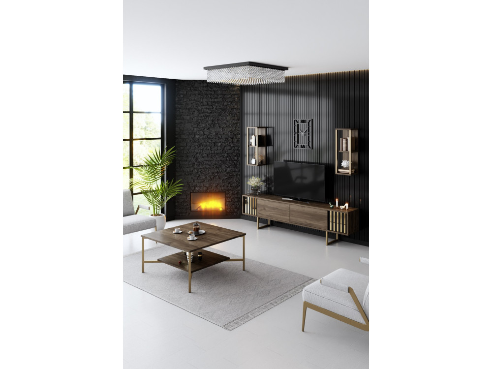 Drewniana podstawa pod telewizor "Gold Line" - 180 x 30 x 48 cm - orzech czarny