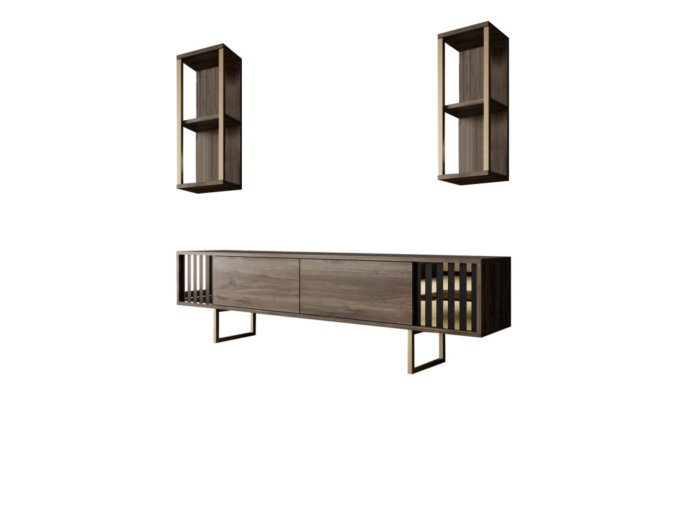 Drewniana podstawa pod telewizor "Gold Line" - 180 x 30 x 48 cm - orzech czarny