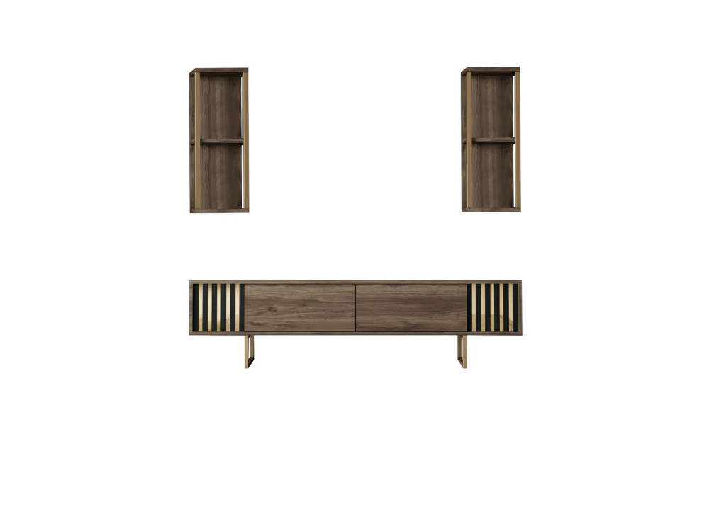 Drewniana podstawa pod telewizor "Gold Line" - 180 x 30 x 48 cm - orzech czarny