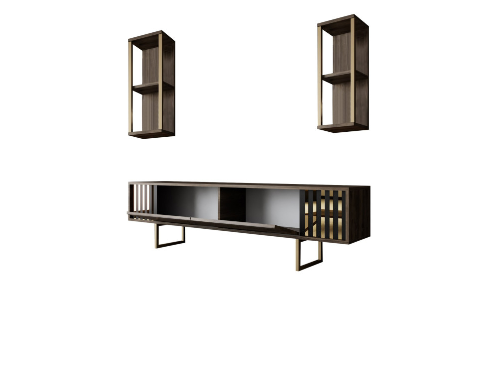Drewniana podstawa pod telewizor "Gold Line" - 180 x 30 x 48 cm - orzech czarny