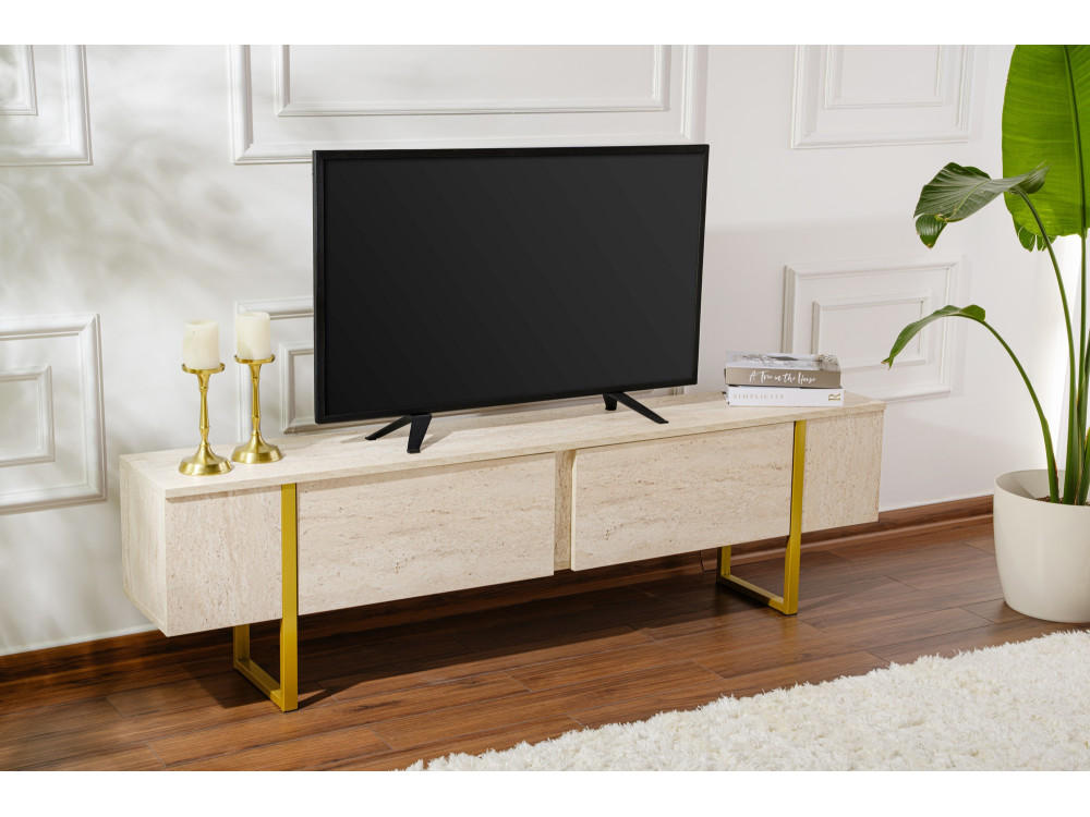 Drewniana szafka pod telewizor "Serenity" 180 x 30 x 50 cm - trawertyn