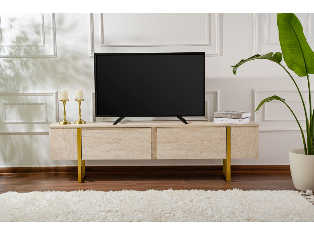 Drewniana szafka pod telewizor "Serenity" 180 x 30 x 50 cm - trawertyn