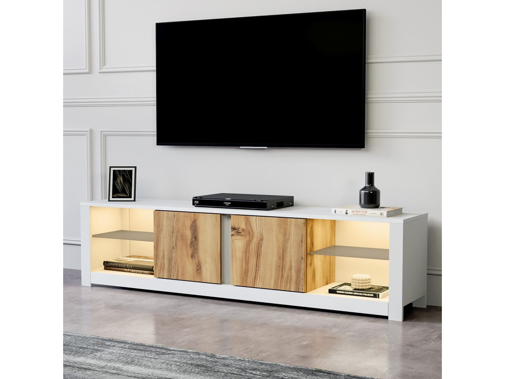 Drewniany stojak pod telewizor "Aydos" 180 x 35 x 45 cm - Biały