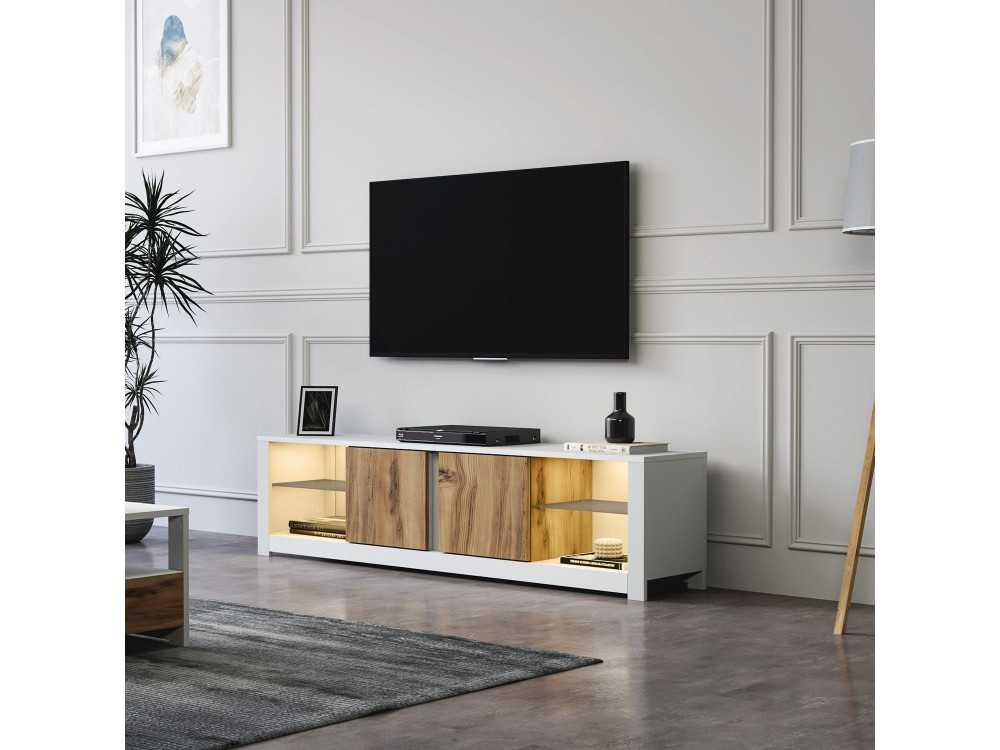 Drewniany stojak pod telewizor "Aydos" 180 x 35 x 45 cm - Biały