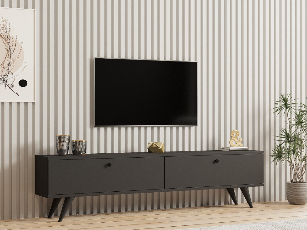 Drewniana szafka pod telewizor "Parlak" - 160 x 25 x 40 cm - Antracytowy szary