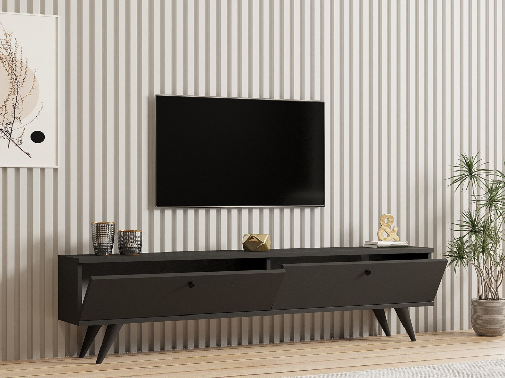 Drewniana szafka pod telewizor "Parlak" - 160 x 25 x 40 cm - Antracytowy szary