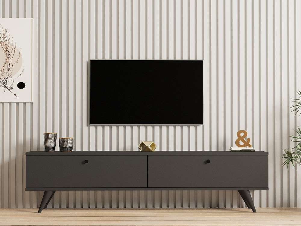 Drewniana szafka pod telewizor "Parlak" - 160 x 25 x 40 cm - Antracytowy szary