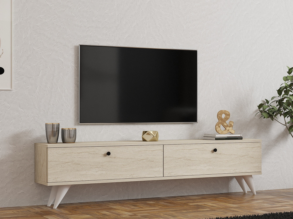 Drewniany stojak na telewizor "Parlak" - 160 x 25 x 40 cm - Beżowy