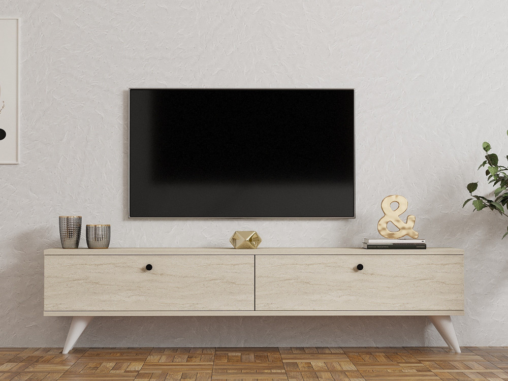 Drewniany stojak na telewizor "Parlak" - 160 x 25 x 40 cm - Beżowy