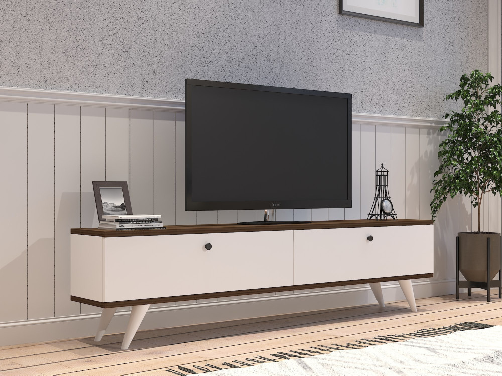Drewniany stojak na telewizor "Parlak" - 160 x 25 x 40 cm - Biały