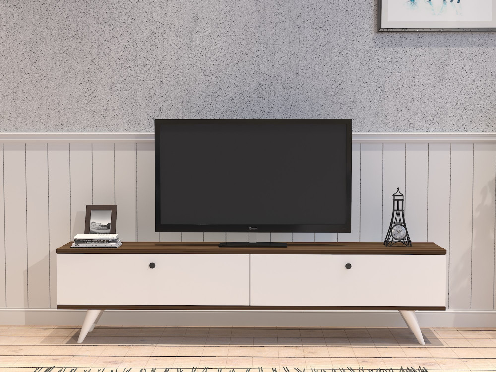 Drewniany stojak na telewizor "Parlak" - 160 x 25 x 40 cm - Biały