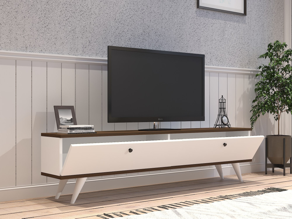 Drewniany stojak na telewizor "Parlak" - 160 x 25 x 40 cm - Biały