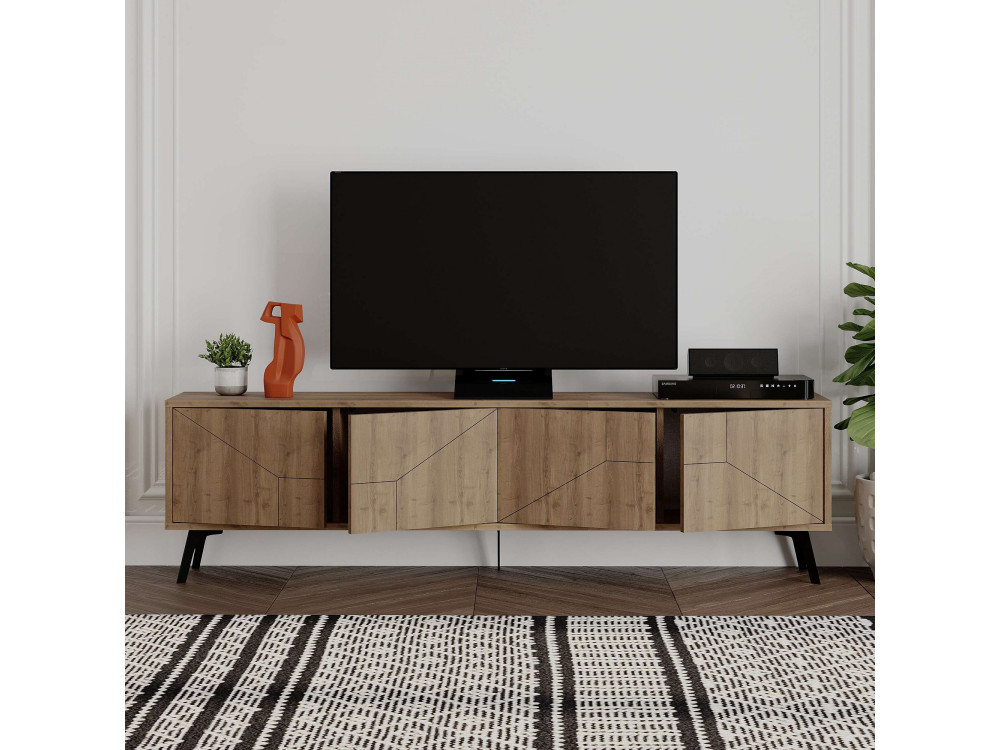 Drewniany stojak pod telewizor "Dune" - 180 x 29 x 50 cm - Brązowy