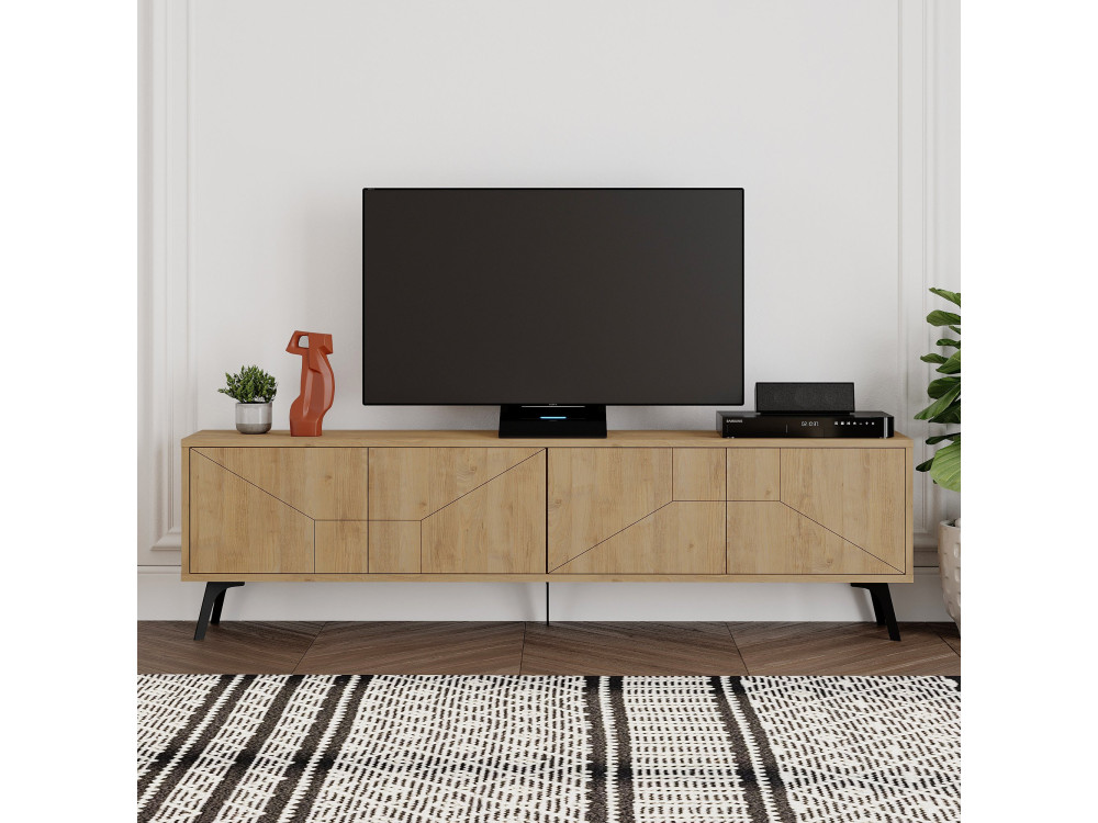 Drewniany stojak pod telewizor "Dune" - 180 x 29 x 50 cm - Beżowy