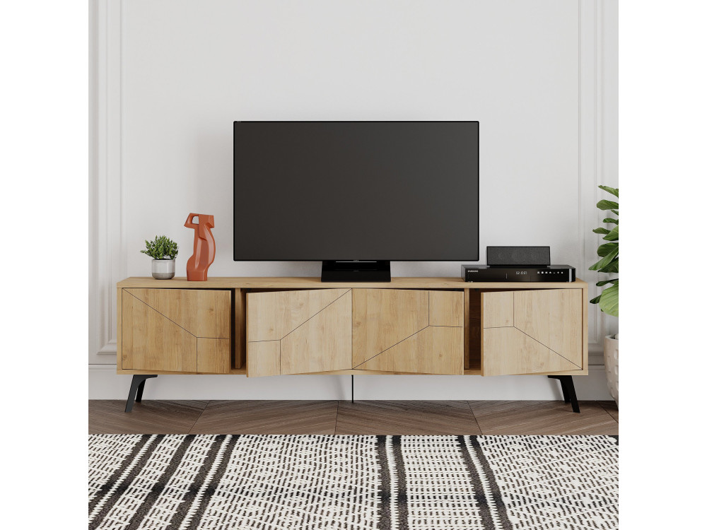 Drewniany stojak pod telewizor "Dune" - 180 x 29 x 50 cm - Beżowy