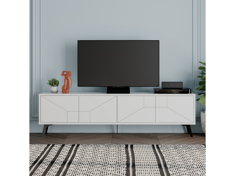 Drewniana podstawa pod telewizor "Dune" - 180 x 29 x 50 cm - Biały