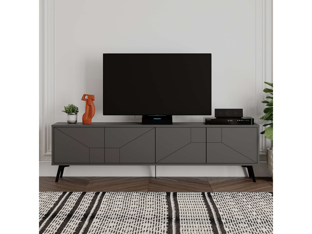 Drewniana podstawa pod telewizor "Dune" - 180 x 29 x 50 cm - Antracytowy szary