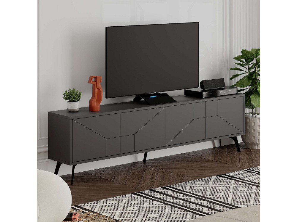 Drewniana podstawa pod telewizor "Dune" - 180 x 29 x 50 cm - Antracytowy szary