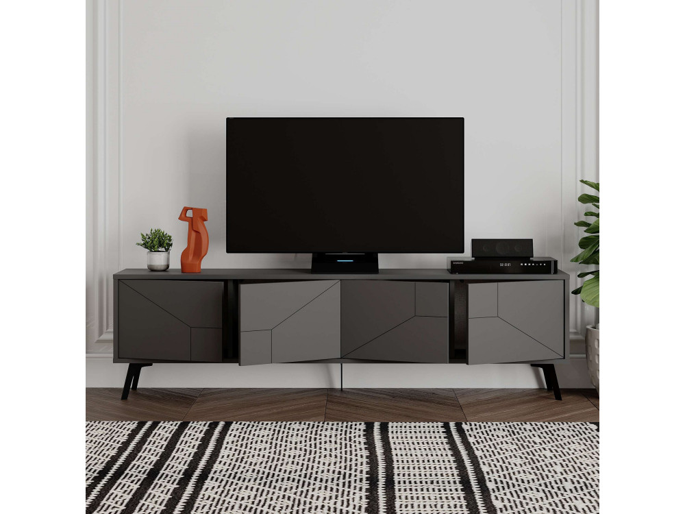 Drewniana podstawa pod telewizor "Dune" - 180 x 29 x 50 cm - Antracytowy szary
