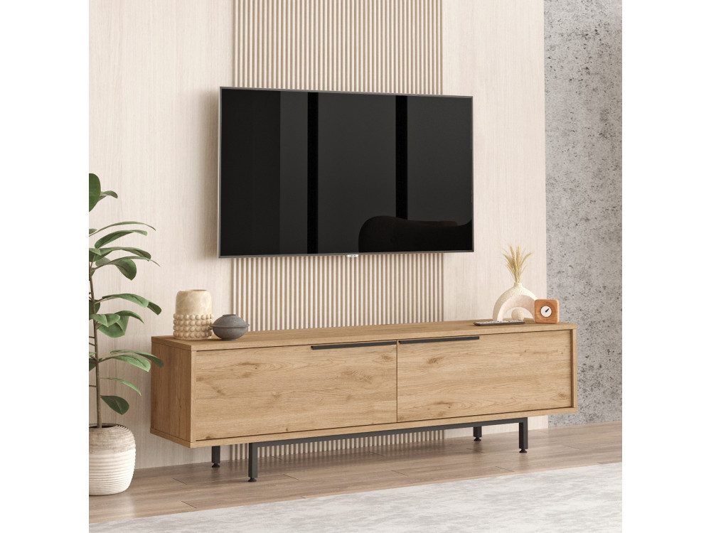 Drewniany stojak na telewizor "Calvin" - 160 x 35 x 45 cm - Brązowy