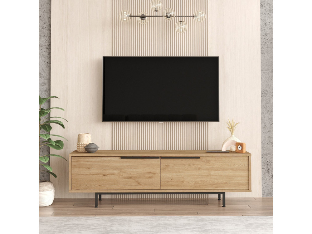 Drewniany stojak na telewizor "Calvin" - 160 x 35 x 45 cm - Brązowy