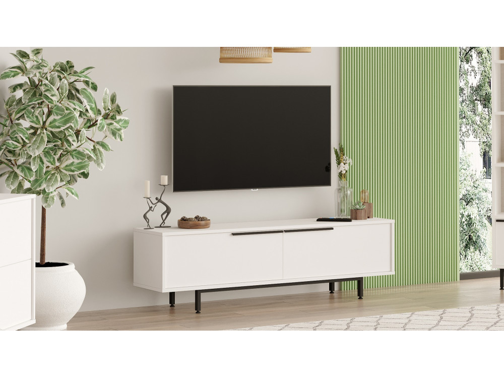 Drewniana podstawa pod telewizor Calvin - 160 x 35 x 45 cm - Biały