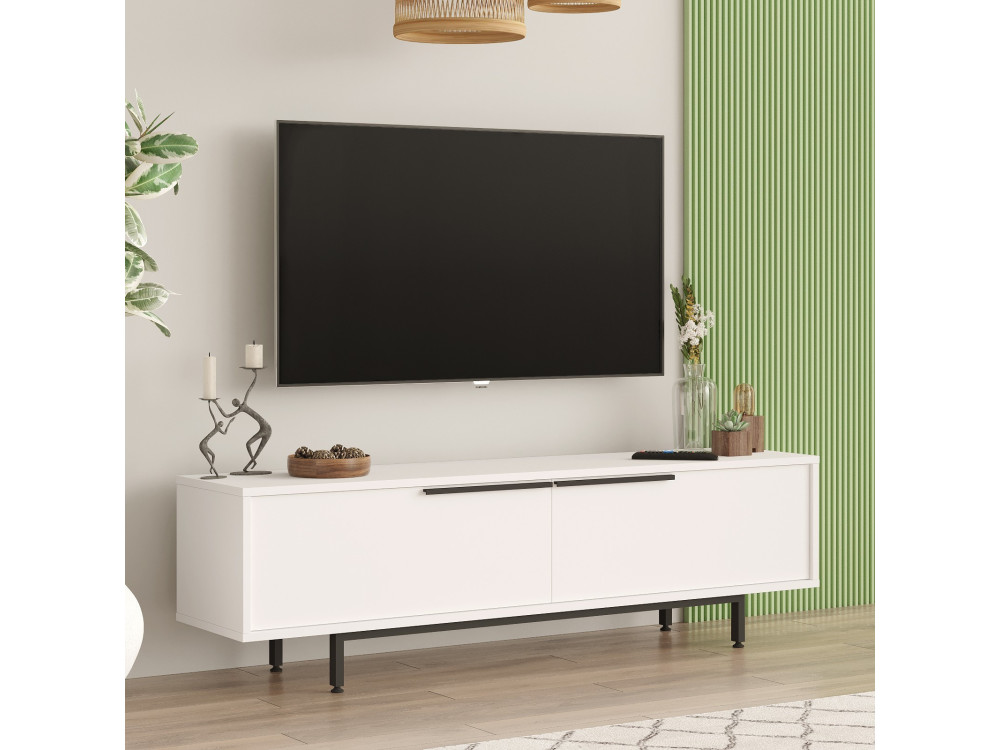 Drewniana podstawa pod telewizor Calvin - 160 x 35 x 45 cm - Biały