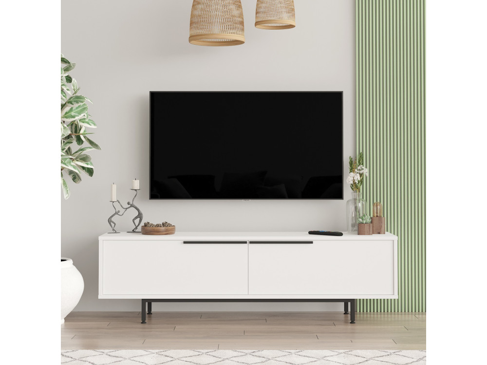 Drewniana podstawa pod telewizor Calvin - 160 x 35 x 45 cm - Biały