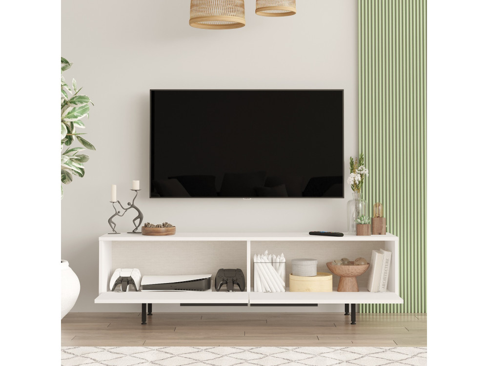 Drewniana podstawa pod telewizor Calvin - 160 x 35 x 45 cm - Biały