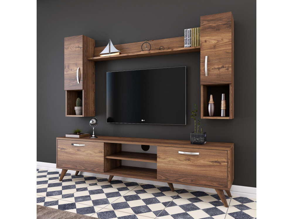 Drewniany stojak na telewizor "Mezalun" - 180 x 35 x 48 cm - Brązowy