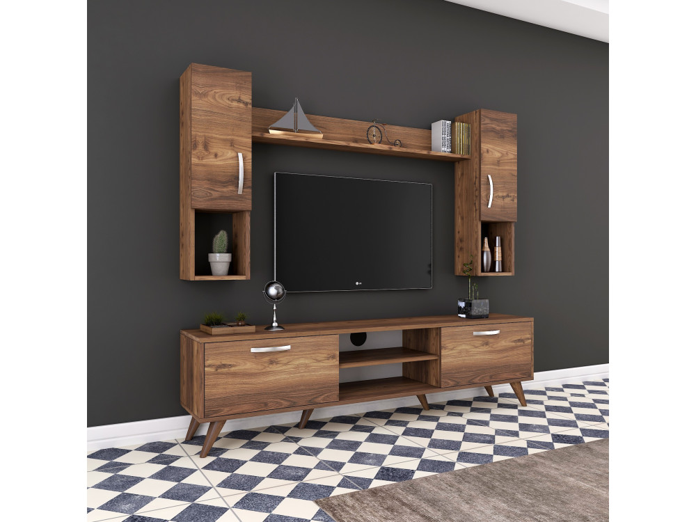 Drewniany stojak na telewizor "Mezalun" - 180 x 35 x 48 cm - Brązowy