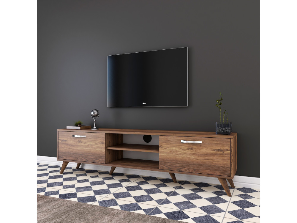 Drewniany stojak na telewizor "Atik" - 180 x 35 x 48 cm - Brązowy