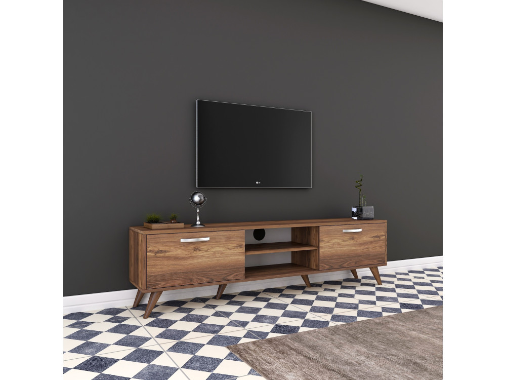 Drewniany stojak na telewizor "Atik" - 180 x 35 x 48 cm - Brązowy