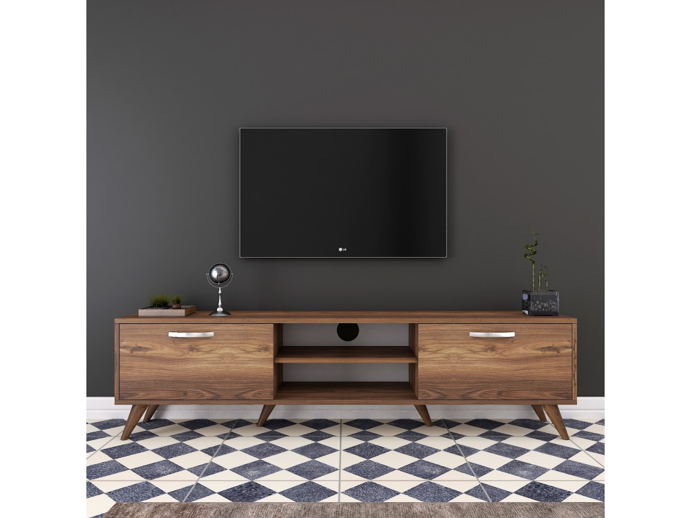 Drewniany stojak na telewizor "Atik" - 180 x 35 x 48 cm - Brązowy