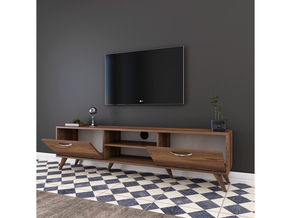 Drewniany stojak na telewizor "Atik" - 180 x 35 x 48 cm - Brązowy