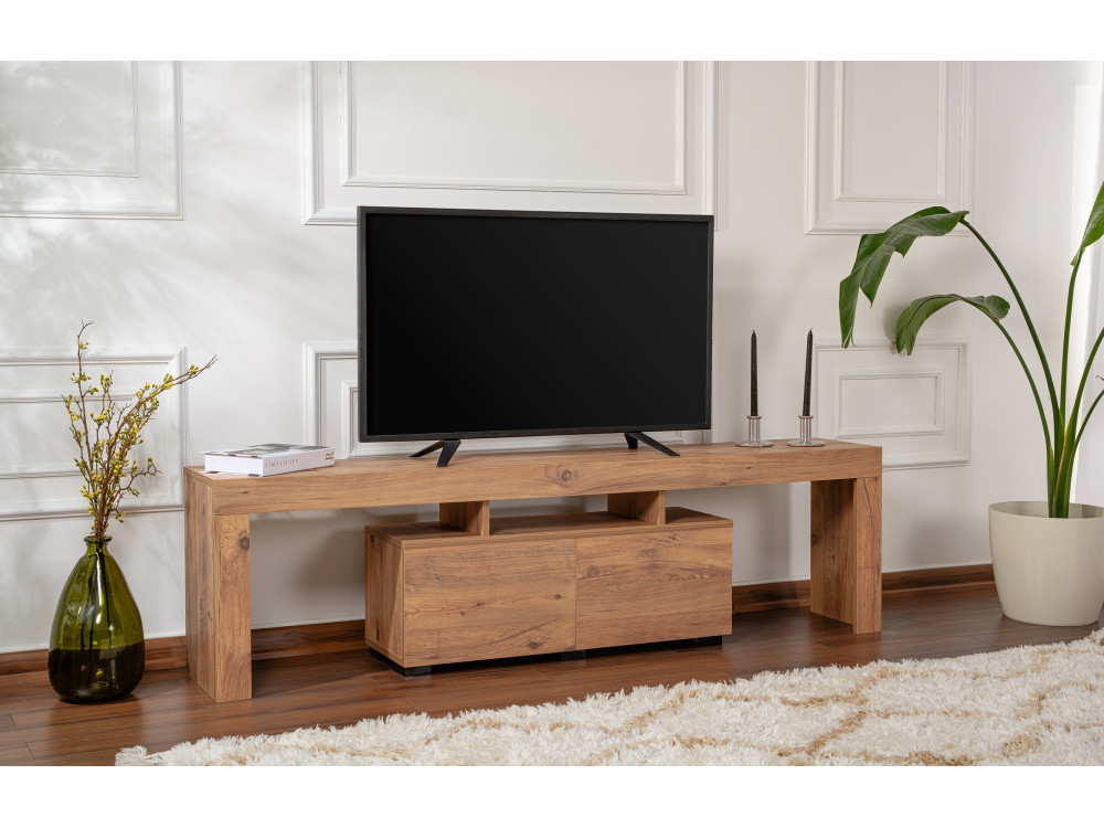 Drewniany stojak pod telewizor "Enclave" - 180 x 31 x 50 cm - Brązowy